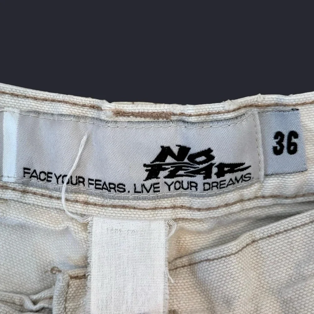 Vintage No Fear Khaki Cargo Shorts Men's 36x9 Skater Surfer Grunge 90s Y2K VTG